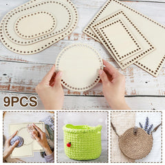 American Elm 9 Piece Wooden Basket Bottom Set MDF Crochet Base Blanks (Oval/Round/Rectangle) for DIY Bags, Baskets & Storage