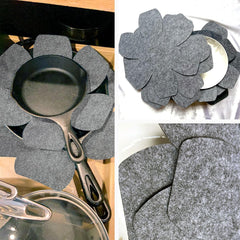 Cliths 6 Pcs Pot Protectors 3 Size Set for Stacking Cookware Anti-Slip Felt Dividers Protects Ceramic & Glass Pans Gray