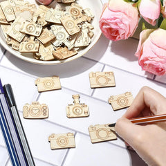 Cliths Pack of 20 Camera Wood Cutouts MDF Crafts DIY Photography Themed Decor Paintable Wooden Shapes