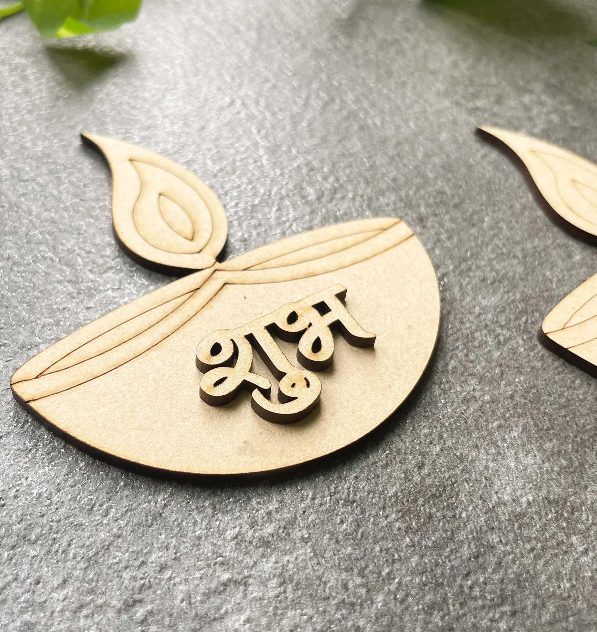 handmade wooden diya cutouts for diwali shubh labh decorations