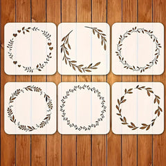 Cliths Set of 6 Rosemary Wreath Stencil Cutouts for Wall Painting Journaling Scrapbooking Card Making Reusable Plastic Stencil Template