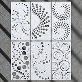 Six decorative panels with geometric patterns on a gray surface