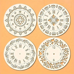 Cliths 4 Pcs Clock Border Stencil Template for Painting Reusable Plastic Brocade Design for Wall Fabric Furniture Wood Canvas DIY Craft and Home Decoration