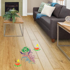 Cliths Wooden Rangoli Set for Diwali DIY Décor Peacock Feather & Diya Design Cutouts for Painting, Home Decoration, Festival Crafts