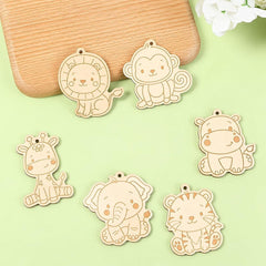 Cliths Animal Shape Natural Wood Key Pendant Set for DIY Art & Craft, Pack of 6