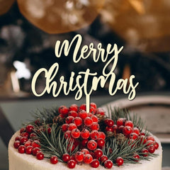 Cliths Rustic "Merry Christmas" Cake Topper Wooden Holiday Decor for Xmas Cakes, Winter Weddings & Birthday Parties