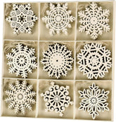 Set of snowflake-shaped decorative items in a box