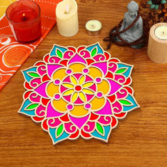 Cliths Wooden Rangoli Cutout for DIY Diwali Decoration Mandala Shape Craft Base for Painting Wall Art Home Festive Decor Design (1 Pc)