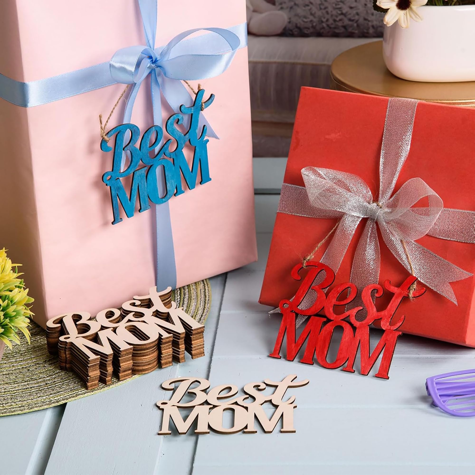 Crafting supplies natural timber "Best Mom" decorations