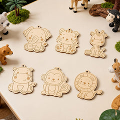 Cliths Animal Shape Natural Wood Key Pendant Set for DIY Art & Craft, Pack of 6