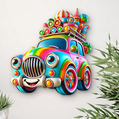 removable 3d mdf cartoon car cutouts for nursery spaces