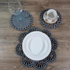 Cliths 12 Piece Round Felt Placemat Set Table Mats Coasters Heat Resistant Dining Decor