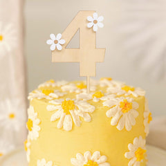 American Elm Wooden Daisy Cake Topper Set of 4 MDF Flower Decor for 4th Birthday, Boho Party