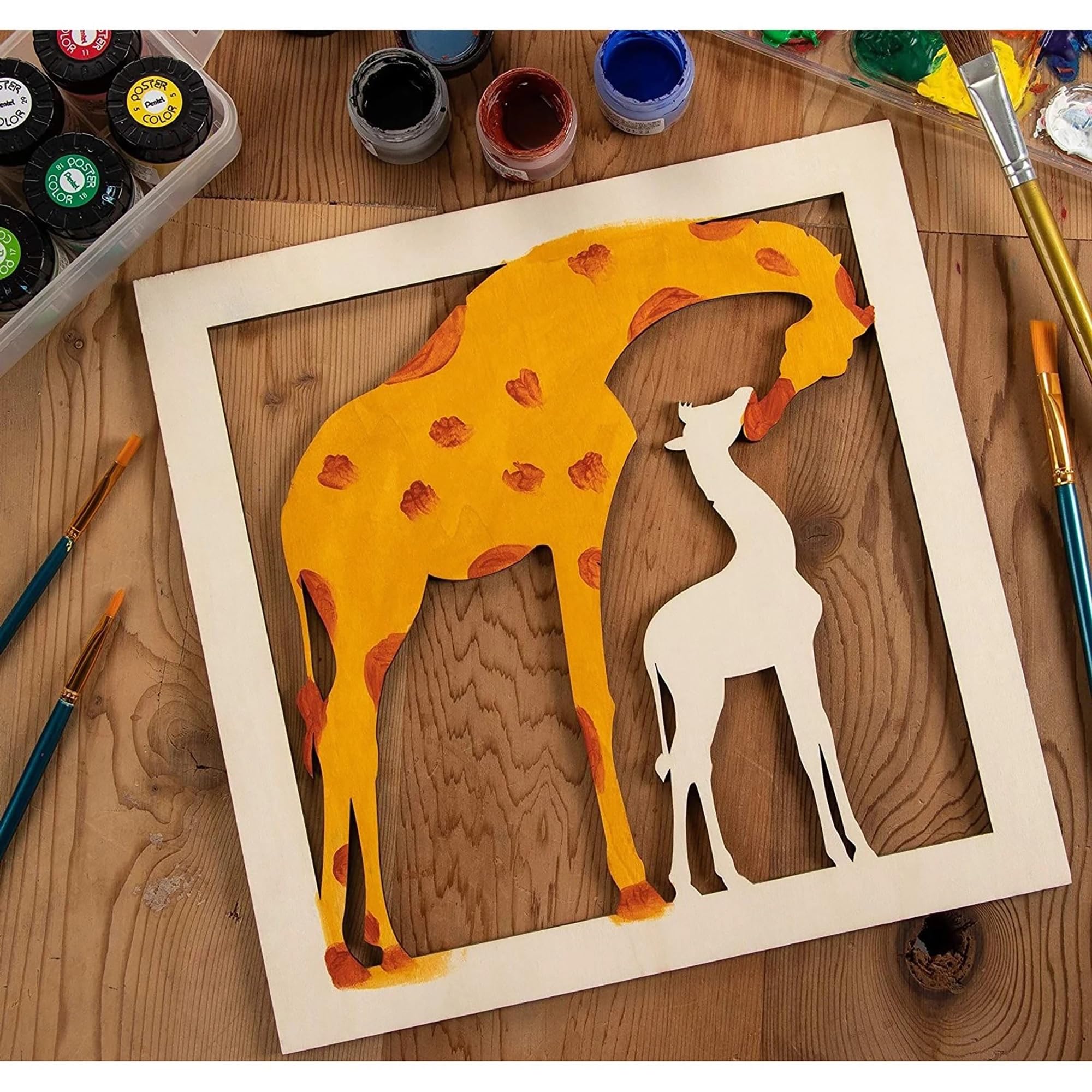 mother and baby giraffe wall art