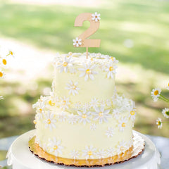 American Elm Wooden Daisy Cake Topper 2 MDF Flower Cake Decor for 2nd Birthday Party, Boho Theme, Baby Shower