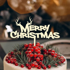 Cliths "Merry Christmas" Cake Topper Wooden Holiday Party Decor for Birthdays, Anniversaries & Xmas Celebrations