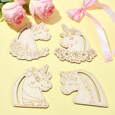 Cliths Pack of 20 Wooden Unicorn Head Cutouts Magical Craft Shapes DIY Graffiti Flower & Heart Decor Painting Blanks