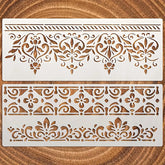 Cliths 2 Pcs Border Stencil Template for Painting Brocade Design Reusable Plastic Craft Templates for Wall Fabric Furniture Canvas Wood DIY Home Decor Projects