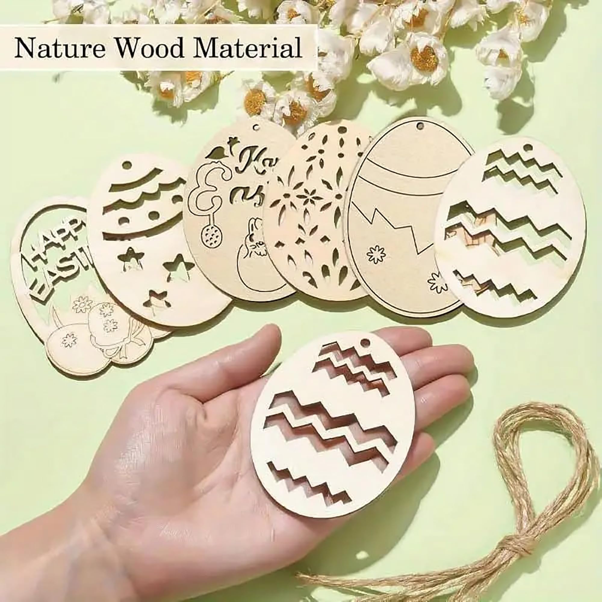 Crafting kit natural timber Easter egg cutouts with twine