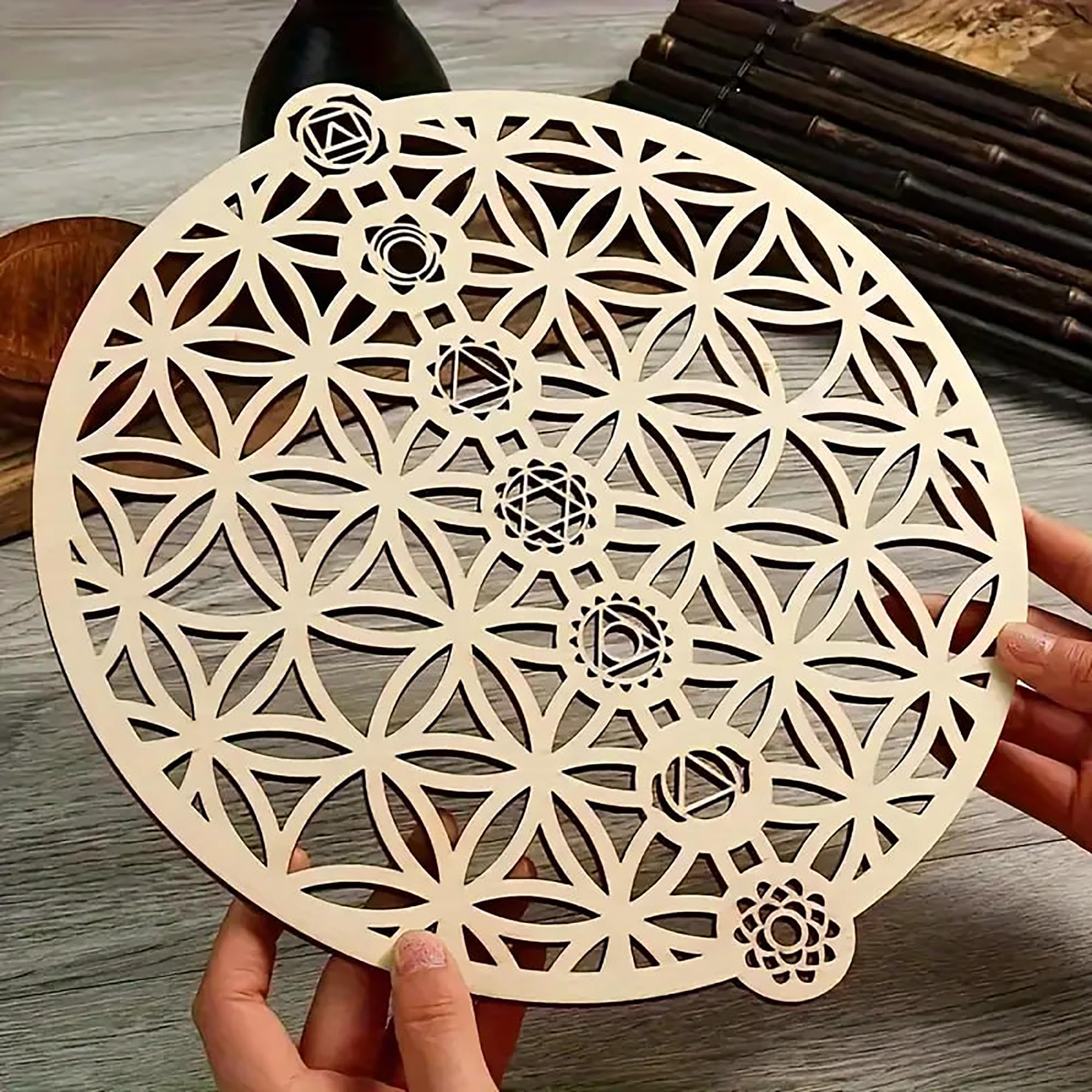 sacred geometry wood flower wall hanging for home