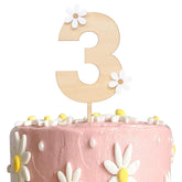 American Elm Wooden Daisy Cake Topper Set of 3 MDF Flower Decor for 3rd Birthday, Boho Party, 3rd Anniversary, Cake Smash