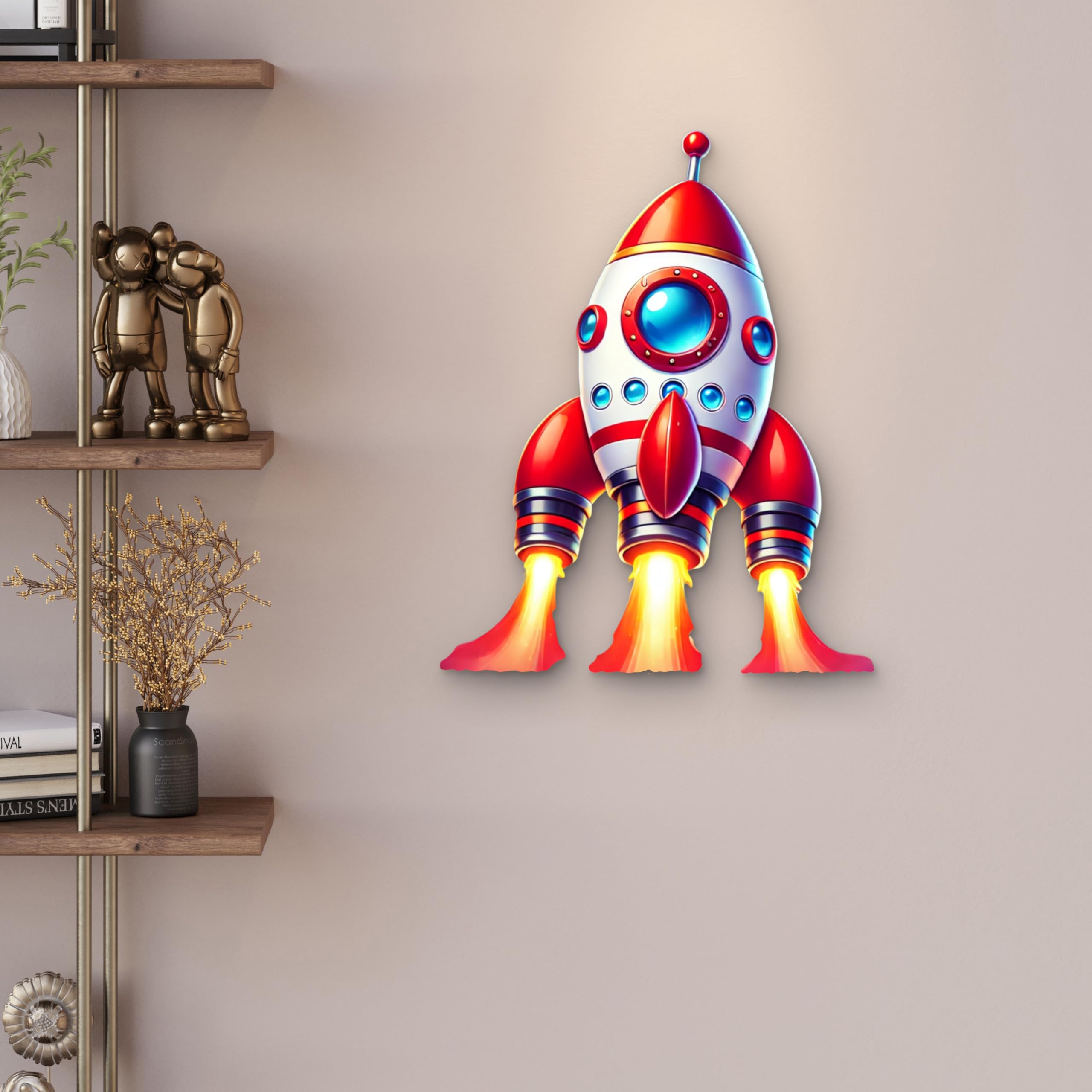 printed mdf space rocket wall art for children's bedroom