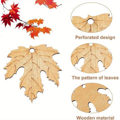 Wooden leaf-shaped cutouts with perforated design on a white background.