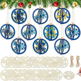 Cliths 36Pcs DIY Christmas Wooden Ornaments 3D Unfinished Wood Crafts to Paint Blank Snowflake Cutouts for Xmas Tree Hanging Decorations