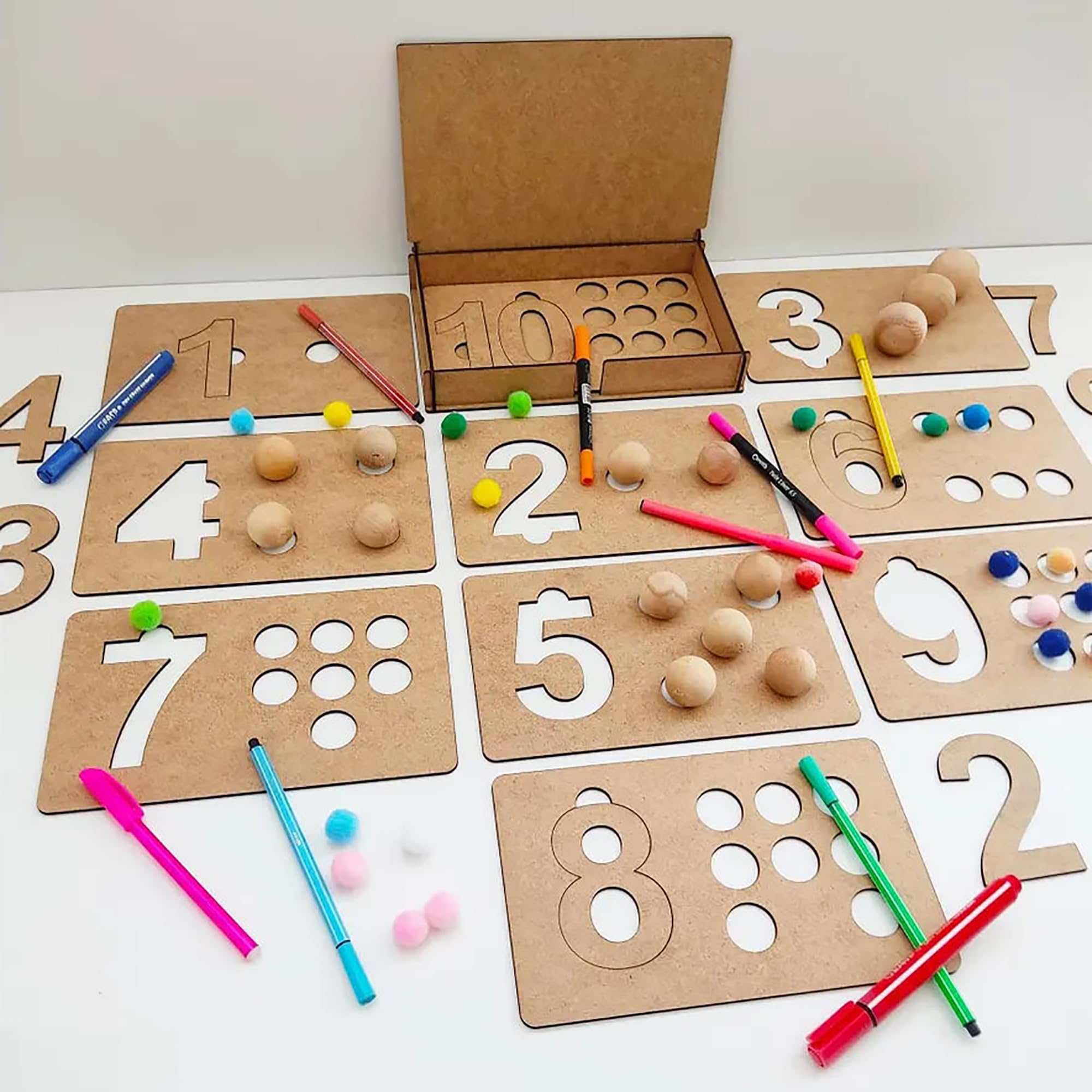 Educational Montessori number stencils for children's learning