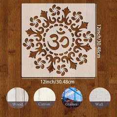 Cliths Om Mandala Stencil for Painting on Wall Fabric Wood Paper Reusable Indian Spiritual Aum Symbol Template for Home Decor Art and Craft DIY Stenciling