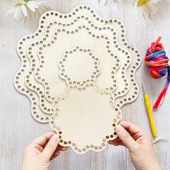 American Elm 5 pcs Flower Shaped Wooden Basket Bottoms for Crochet MDF DIY Crochet Weaving Wooden, Home Decor, Yarn Organizer