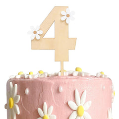 American Elm Wooden Daisy Cake Topper Set of 4 MDF Flower Decor for 4th Birthday, Boho Party