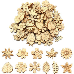 Cliths Pack of 18 Wooden Flower & Leaf Cutouts Autumn Decorations Craft Embellishments Floral Ornaments