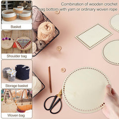 American Elm 9 Piece Wooden Basket Bottom Set MDF Crochet Base Blanks (Oval/Round/Rectangle) for DIY Bags, Baskets & Storage