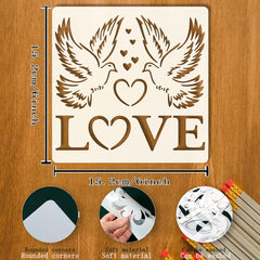 Dove and Heart Painting Stencil, Reusable PET DIY Art Template for Wooden Signs, Furniture, Wall, Fabric and Canvas, 6x6 inch, Cliths