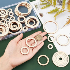 American Elm 100 Piece Wooden Ring Set 5 Size Unfinished MDF Circles for DIY Jewelry, Crafts & Home Decor
