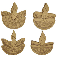 Cliths 12 Pcs Wooden Diya Cutouts for Diwali Decoration DIY Crafts Painting Rangoli Home Decor MDF Art Kit 4 Unique Designs Easy to Colour