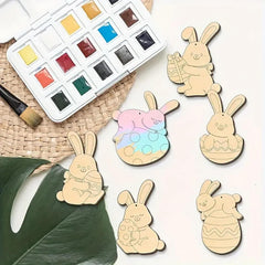 Cliths 24 Pcs Easter Bunny Egg Wooden Cutouts DIY Paintable Hanging Twine for Easter Tree & Home Decor