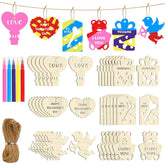 Cliths Valentine’s Day Wooden Cutouts MDF Heart, Bear & Gift Box Shapes DIY Craft Blanks for Kids’ Decor & Gifts