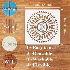 Square PET Mandala Painting Stencil for DIY Art & Craft, Reusable Template, Pack of 1, Cliths