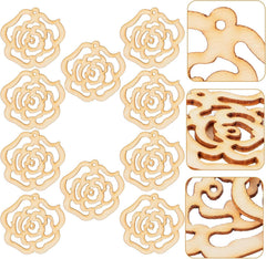 Set of wooden rose-shaped cutouts on a white background