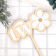 American Elm Wooden Daisy Cake Topper Set of 2 MDF Flower for 2nd Birthday, Baby Shower, Boho Party