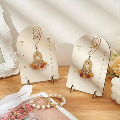 American Elm 2 Pack Wooden Earring Display Stands Floral White Jewelry Organizer with Measurement Markings for Studs Store & Home Display