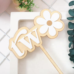 American Elm Wooden Daisy Cake Topper Set of 2 MDF Flower for 2nd Birthday, Baby Shower, Boho Party