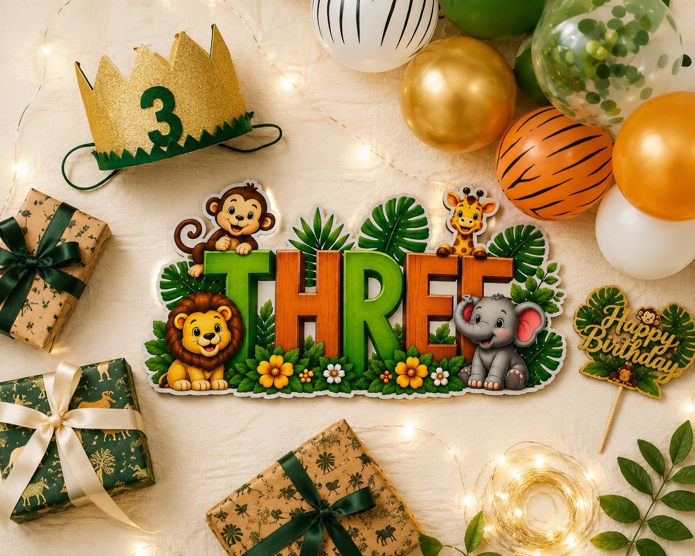 Three Birthday Sign for Cake Table