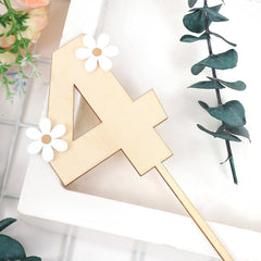 American Elm Wooden Daisy Cake Topper Set of 4 MDF Flower Decor for 4th Birthday, Boho Party