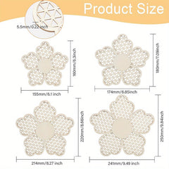 Dimensions of decorative flower-shaped cutouts with measurements in millimeters.