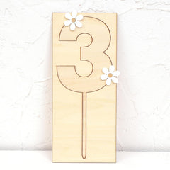 American Elm Wooden Daisy Cake Topper Set of 3 MDF Flower Decor for 3rd Birthday, Boho Party, 3rd Anniversary, Cake Smash