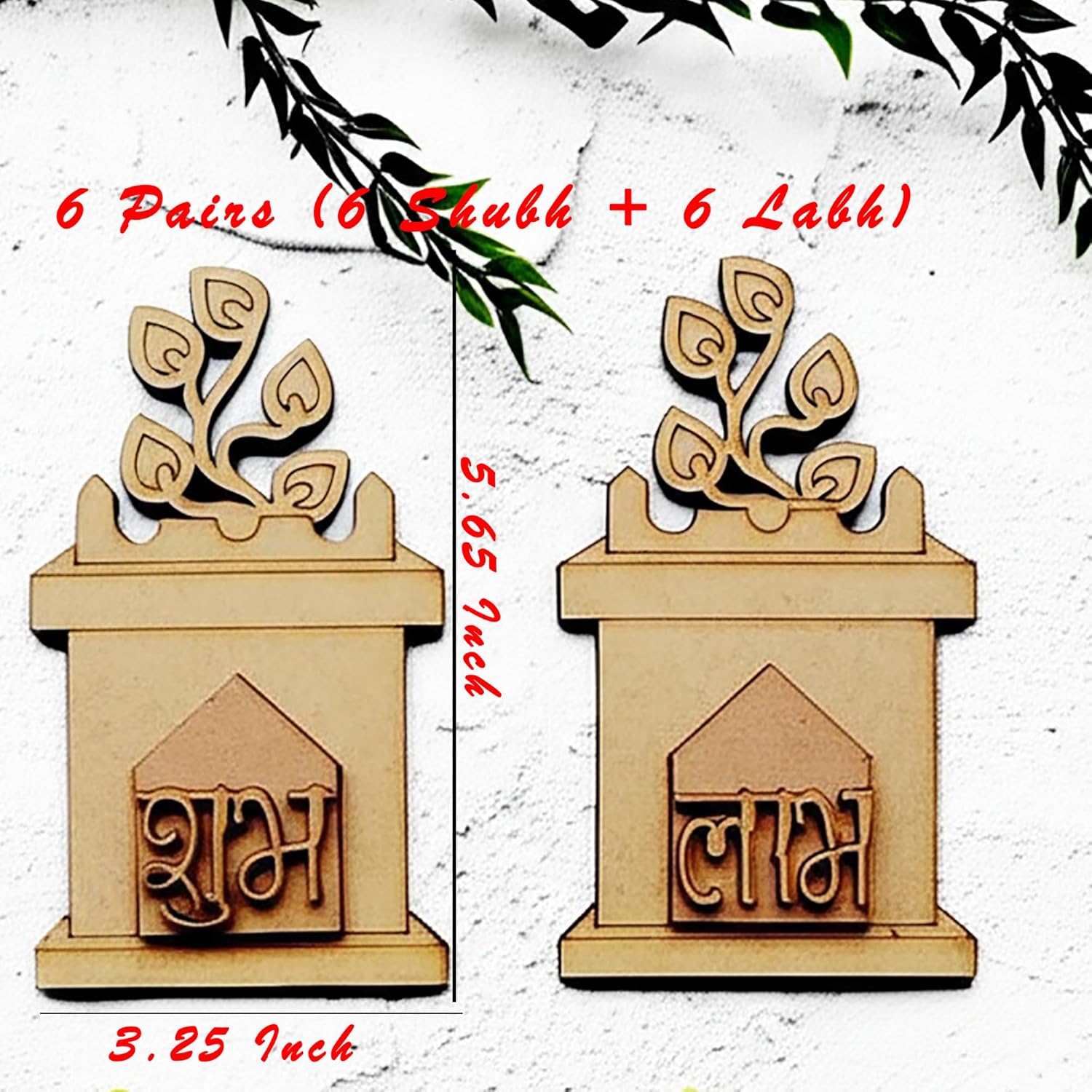Two wooden temple models with engraved text on a white background