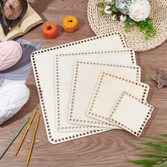 Cliths 5 Pcs Square Wooden Bag Bottoms Knitting Bag Shapers in 5 Sizes with Holes for Crochet DIY Basket Weaving Yarn Craft